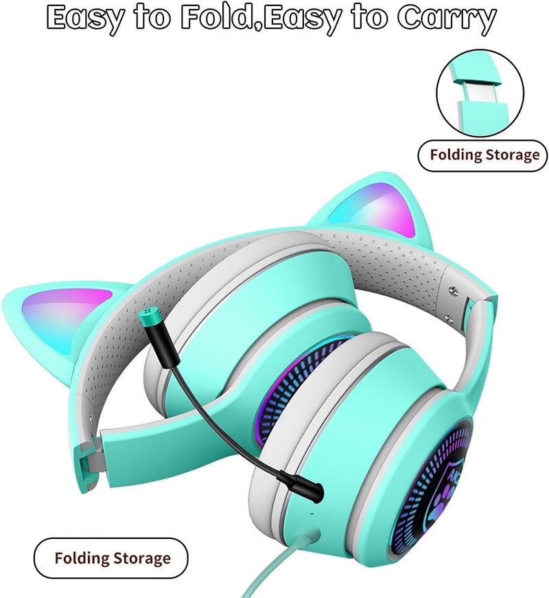 VIGROS Cat Ear Gaming Headphones Wired AUX 3.5mm with LED Light, Flashing Stereo Game Headphones Surround Sound Over-Ear Headsets with Microphone Fit Kids & Adult for PC, PS4, Switch, Mobile, Laptop - Image 5